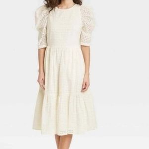White Eyelet Cotton Midi Dress